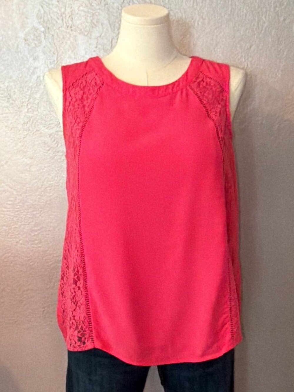 Stitch Fix Skies Are Blue Coral Pink Lace Panel Sleeveless High-Low Blouse Large
